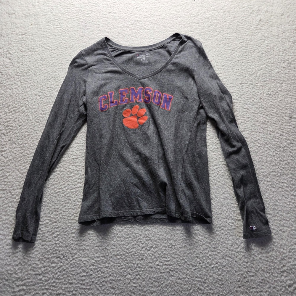 Clemson Tigers Long Sleeve Shirt Womens Medium Gray NCAA Football Champion Top